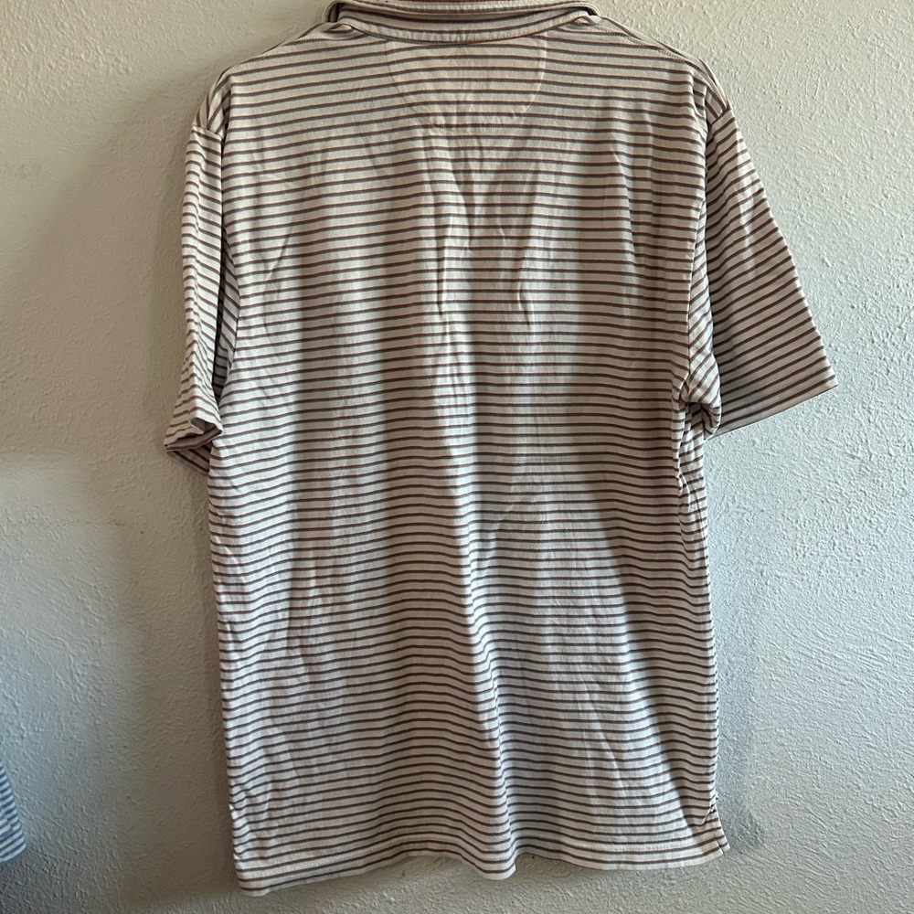 Faherty Men's Short Sleeve Shirt in Cream and Brown Stripes